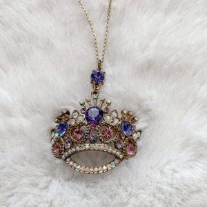 Crown Jewel Gem Pendant Long Necklace